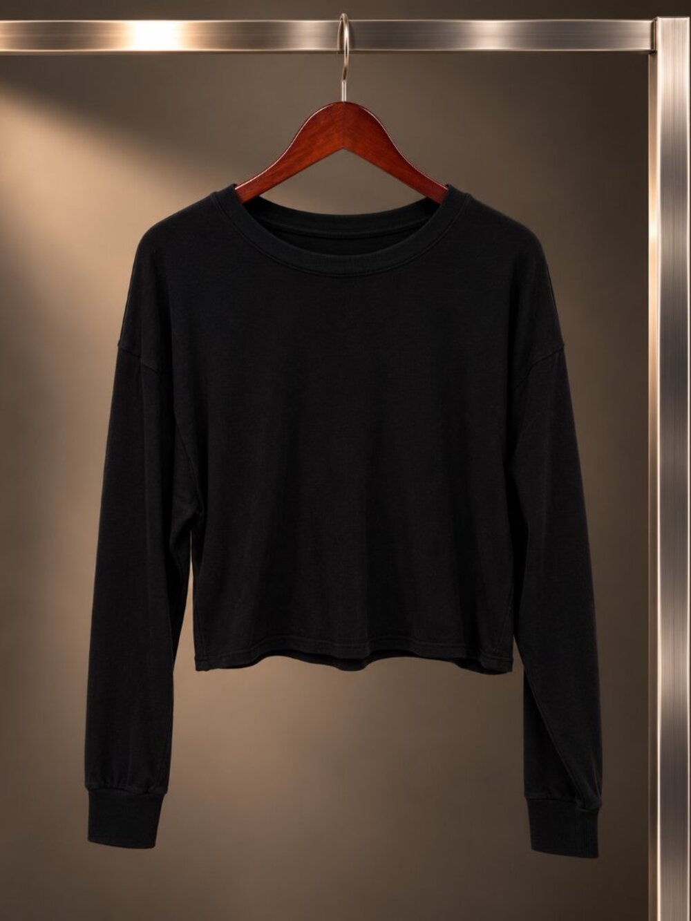 Perfectwhitetee Billy Black Long Sleeve Cropped Raw Hem Tee Made in USA XS
